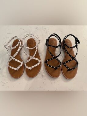 INC International Concepts Studded Strappy Sandals Size 6 – Black & White